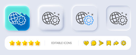 Seo gear line icon. Neumorphic, Flat shadow, 3d buttons. Internet settings sign. Traffic management symbol. Line seo gear icon. Social media icons. Vectorのイラスト素材