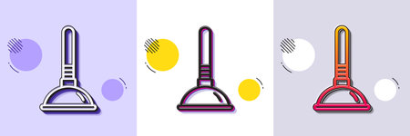 Cleaning plunger line icon. Halftone dotted pattern. Gradient icon with grain shadow. Cleaning of pipe clogs symbol. Housekeeping equipment sign. Line plunger icon. Various designs. Vectorのイラスト素材