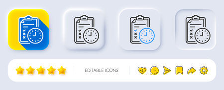 Exam time line icon. Neumorphic, Flat shadow, 3d buttons. Checklist sign. Line exam time icon....