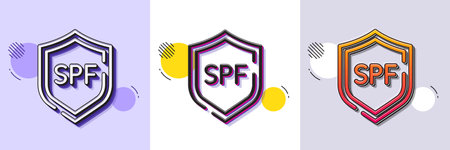 Spf protection line icon. Halftone dotted pattern. Gradient icon with grain shadow. Sun protect sign. Sunscreen effect symbol. Line spf protection icon. Various designs. Vectorのイラスト素材