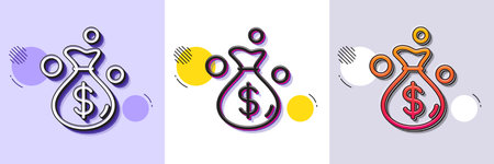 Money bag line icon. Halftone dotted pattern. Gradient icon with grain shadow. Cash coins sign. Income profit symbol. Line money bag icon. Various designs. Vectorのイラスト素材