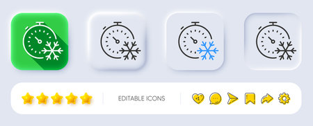 Freezing timer line icon. Neumorphic, Flat shadow, 3d buttons. AC cold temperature sign. Fridge function symbol. Line freezing timer icon. Social media icons. Vectorのイラスト素材