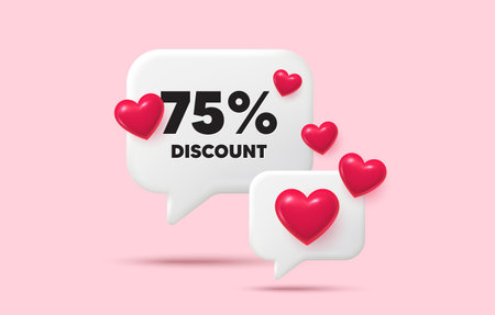 Discount chat speech bubble. Social media concept. 75 percent discount tag. Sale offer price sign....