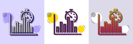Report timer line icon. Halftone dotted pattern. Gradient icon with grain shadow. Column graph sign....