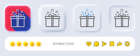 Gift box line icon. Neumorphic, Flat shadow, 3d buttons. Present or Sale sign. Birthday Shopping symbol. Package in Gift Wrap. Line special offer icon. Social media icons. Vectorのイラスト素材