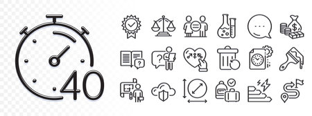 Timer, Instruction manual and Chemistry lab line icons for web app. Glare of light effect. Message icon. Pack of Genders, Recovery trash, Brush pictogram icons. Vectorのイラスト素材