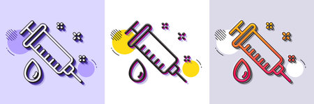 Medical syringe line icon. Halftone dotted pattern. Gradient icon with grain shadow. Medicine vaccine sign. Pharmacy medication symbol. Line medical syringe icon. Various designs. Vectorのイラスト素材