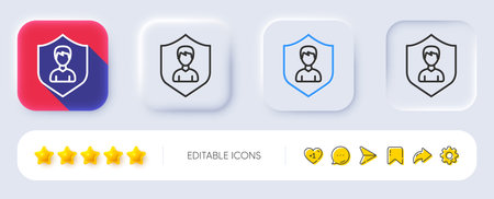 User Protection line icon. Neumorphic, Flat shadow, 3d buttons. Profile Avatar with shield sign. Male Person silhouette symbol. Line security Agency icon. Social media icons. Vectorのイラスト素材