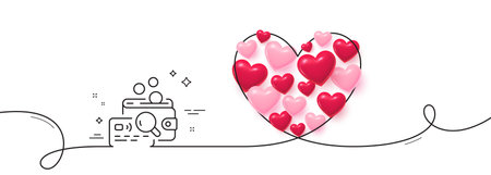 Inspect line icon. Continuous line big heart. Budget accounting sign. Search money symbol. 3d hearts in heart shaped loop. Inspect single line ribbon. Loop curve pattern. Vectorのイラスト素材