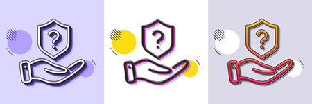 Protection shield line icon. Halftone dotted pattern. Gradient icon with grain shadow. Helping hand sign. Question mark symbol. Line protection shield icon. Various designs. Vectorのイラスト素材