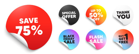 Discount red sticker tag. Special offer paper price tags. Save 75 percent off tag. Sale Discount offer price sign. Special offer symbol. Discount, black friday sticker. Promo banner. Vectorのイラスト素材