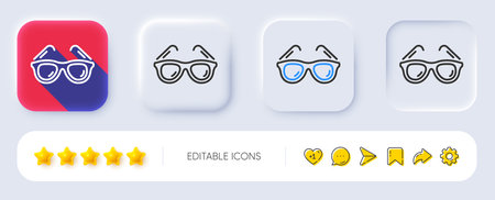 Travel sunglasses line icon. Neumorphic, Flat shadow, 3d buttons. Trip sun glasses sign. Holidays symbol. Line sunglasses icon. Social media icons. Vectorのイラスト素材