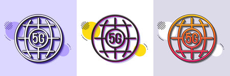5g internet line icon. Halftone dotted pattern. Gradient icon with grain shadow. Wifi wireless network sign. Mobile data transmission symbol. Line 5g internet icon. Various designs. Vectorのイラスト素材