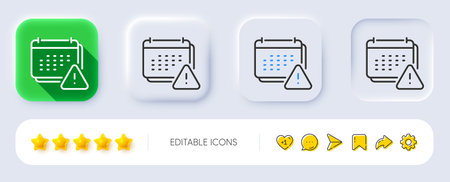 Notification line icon. Neumorphic, Flat shadow, 3d buttons. Calendar notice sign. Event reminder symbol. Line notification icon. Social media icons. Vectorのイラスト素材