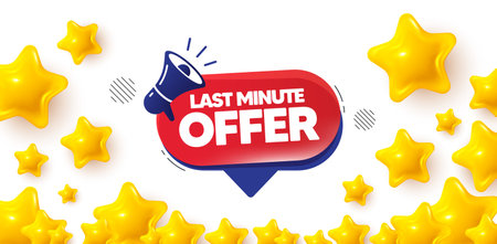 Last minute winner banner with 3d stars. Golden stars banner. Last minute offer banner. Promotion speech bubble. Announcement promo icon. Review rate background. Vectorのイラスト素材
