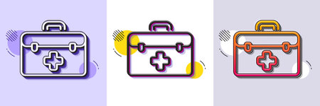 First aid line icon. Halftone dotted pattern. Gradient icon with grain shadow. Medicical kit sign. Pharmacy medication symbol. Line first aid icon. Various designs. Vectorのイラスト素材