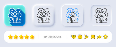 Difficult stress line icon. Neumorphic, Flat shadow, 3d buttons. Anxiety depression sign. Mental...