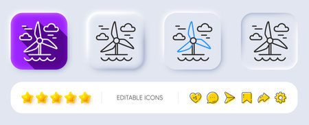 Windmill line icon. Neumorphic, Flat shadow, 3d buttons. Wind power sign. Sustainable energy symbol. Line windmill icon. Social media icons. Vectorのイラスト素材