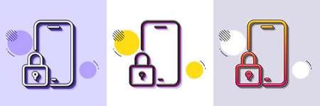Lock line icon. Halftone dotted pattern. Gradient icon with grain shadow. Phone padlock sign. Security access symbol. Line lock icon. Various designs. Vectorのイラスト素材