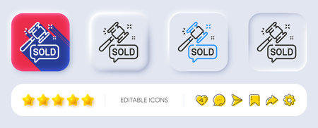 Auction hammer line icon. Neumorphic, Flat shadow, 3d buttons. Bid offer sign. Lot was sold symbol. Line auction hammer icon. Social media icons. Vectorのイラスト素材