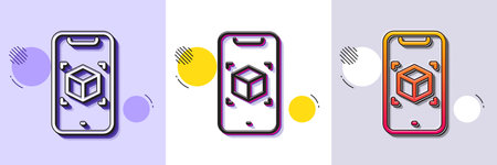 Augmented reality phone line icon. Halftone dotted pattern. Gradient icon with grain shadow. VR simulation sign. 3d cube symbol. Line augmented reality icon. Various designs. Vectorのイラスト素材
