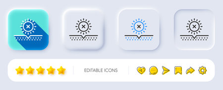 No sun protection line icon. Neumorphic, Flat shadow, 3d buttons. Skin care sign. Cosmetic cream symbol. Line no sun icon. Social media icons. Vectorのイラスト素材