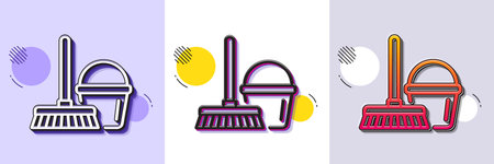 Cleaning bucket with mop line icon. Halftone dotted pattern. Gradient icon with grain shadow. Washing Housekeeping equipment sign. Line bucket with mop icon. Various designs. Vectorのイラスト素材