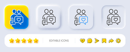 Couple communication line icon. Neumorphic, Flat shadow, 3d buttons. Love chat symbol. Valentines...