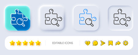 Search puzzle line icon. Neumorphic, Flat shadow, 3d buttons. Jigsaw piece sign. Find solution symbol. Line search puzzle icon. Social media icons. Vectorのイラスト素材