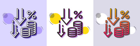 Deflation line icon. Halftone dotted pattern. Gradient icon with grain shadow. Money tax rate sign. Price reduction symbol. Line deflation icon. Various designs. Vectorのイラスト素材