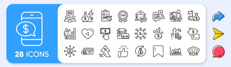 Financial goal, Binary code and Graph chart line icons. Interest rate, AI generate, Inflation icons. Pack of Payment method, Auction, Vacancy icon. Phone payment, Networking, Teacher pictogram. Vectorのイラスト素材
