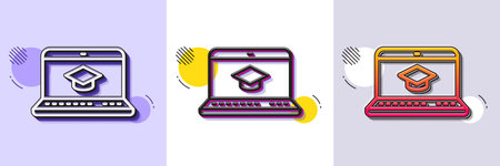 Online Education line icon. Halftone dotted pattern. Gradient icon with grain shadow. Notebook or...