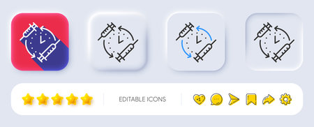 Vaccination schedule line icon. Neumorphic, Flat shadow, 3d buttons. Vaccine syringe sign. Second...