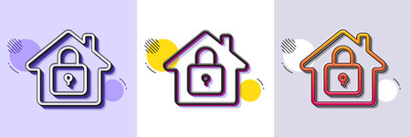 Lock line icon. Halftone dotted pattern. Gradient icon with grain shadow. Home protection sign....