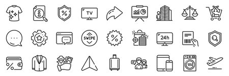 Agent, People talking and Justice scales line icons pack. Share, Message, Paper plane icons. Savings tax, Parcel invoice, 24h service web icon. Search, Clean t-shirt, Tv pictogram. Vectorのイラスト素材