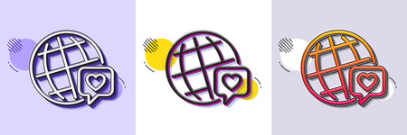 Friends world line icon. Halftone dotted pattern. Gradient icon with grain shadow. Friendship love...