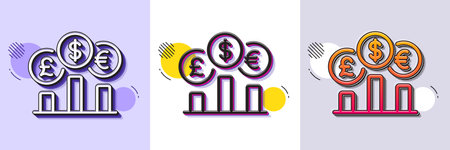 Currency rates line icon. Halftone dotted pattern. Gradient icon with grain shadow. Money exchange sign. Stock trade symbol. Line currency rate icon. Various designs. Vectorのイラスト素材