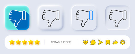 Dislike hand line icon. Neumorphic, Flat shadow, 3d buttons. Thumbs down finger sign. Gesture symbol. Line dislike hand icon. Social media icons. Vectorのイラスト素材
