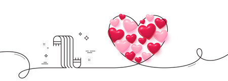 Scarf line icon. Continuous line big heart. Neckwear accessory sign. Fabric neck worn symbol. 3d hearts in heart shaped loop. Scarf single line ribbon. Loop curve pattern. Vectorのイラスト素材