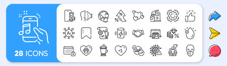 Calendar, Friendship and Charge battery line icons. Interest rate, AI generate, Inflation icons....