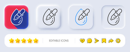 Eye drops line icon. Neumorphic, Flat shadow, 3d buttons. Oculist clinic sign. Optometry vision symbol. Line eye drops icon. Social media icons. Vectorのイラスト素材