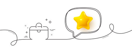 Handbag line icon. Continuous line with 3d star. Hand baggage sign. Travel carry-on bag symbol. 3d star in speech bubble. Handbag single line ribbon. Loop curve pattern. Vectorのイラスト素材