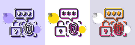 Biometric security line icon. Halftone dotted pattern. Gradient icon with grain shadow. Fingerprint scan sign. Privacy data symbol. Line biometric security icon. Various designs. Vectorのイラスト素材