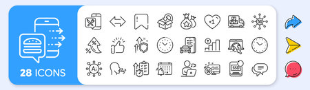 Delivery truck, Time and Improving safety line icons. Interest rate, AI generate, Inflation icons. Pack of Internet, 5g internet, Video conference icon. Vectorのイラスト素材