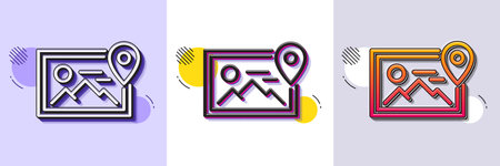 Photo location line icon. Halftone dotted pattern. Gradient icon with grain shadow. Image thumbnail sign. Picture placeholder symbol. Line photo location icon. Various designs. Vectorのイラスト素材