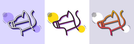 Dog on leash line icon. Halftone dotted pattern. Gradient icon with grain shadow. Pet in muzzle sign. Animal aggression control symbol. Line dog leash icon. Various designs. Vectorのイラスト素材