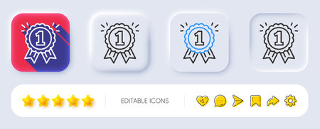 Reward Medal line icon. Neumorphic, Flat shadow, 3d buttons. Winner achievement or Award symbol. Glory or Honor sign. Line reward icon. Social media icons. Vectorのイラスト素材