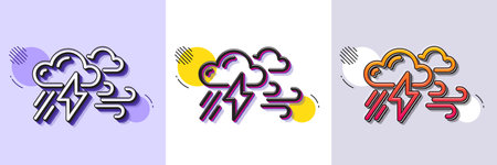 Clouds with raindrops, lightning, wind line icon. Halftone dotted pattern. Gradient icon with grain shadow. Bad weather sign. Line bad weather icon. Various designs. Vectorのイラスト素材