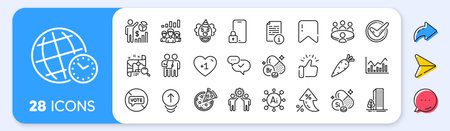Seo statistics, Pizza and Lock line icons. Interest rate, AI generate, Inflation icons. Pack of Employees teamwork, Manual, Approved icon. Meeting, Stop voting, Survey pictogram. Vectorのイラスト素材