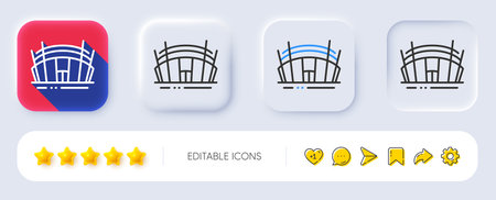 Arena stadium line icon. Neumorphic, Flat shadow, 3d buttons. Sport complex sign. Championship building symbol. Line arena stadium icon. Social media icons. Vectorのイラスト素材